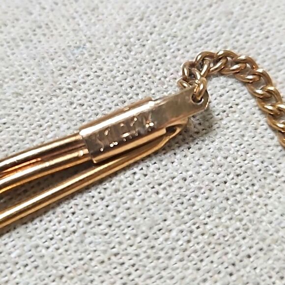 Vintage Swank 30s Blue Glass Tipped Gold Filled Cufflinks Tie Clip Set - Picture 6 of 9